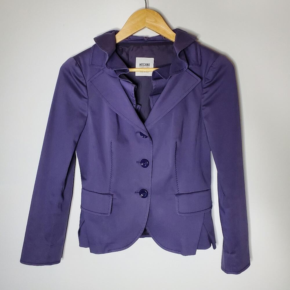 Moschino Cheap and chic purple Ruffled Collar blazer jacket Size US 6